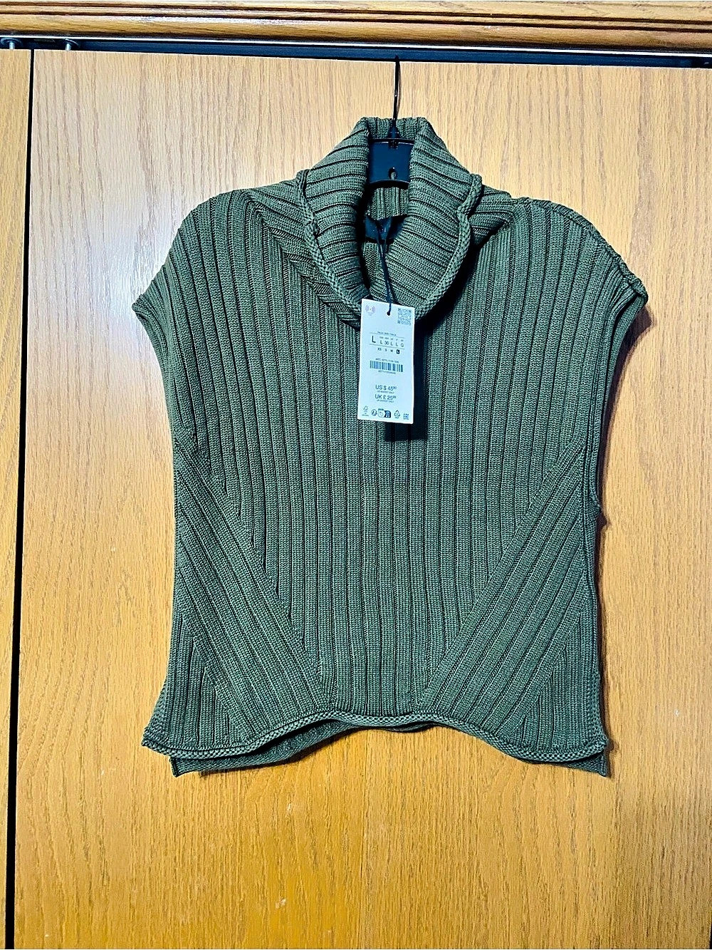 Zara High Neck Knit Vest Ribbed Cowl Neck Green Size Large